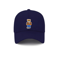 Casquettes de baseball 6 panneaux orange et bleu rayées avec patch brodé thermocollant ours en peluche 100% coton style urbain boucle métallique unisexe