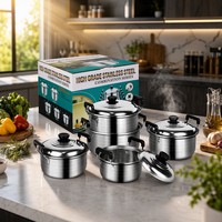 Juego de Ollas de Acero Inoxidable 410 de 5 Piezas, Ollas para Sopa y Vapor de Diferentes Tamaños con Tapas, para Cocina Doméstica, Venta al Por Mayor