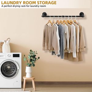 औद्योगिक पाइप के कपड़े रैक 80 सेमी उच्च भारी-ड्यूटी दीवार पर हैंगर रॉड स्पेस सेविंग वॉल हैंगर - Product Image 4