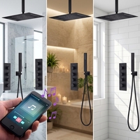 Ensemble de douche mural moderne en laiton poli avec robinet thermostatique à poignée unique, jet de pluie, panneau de commande multifonction carré
