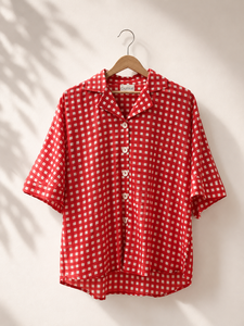 Camiseta de Picnic en Positano para Mujer |   Tela Popelina de Algodón con Patrón Geométrico Informal |   Ropa Casual con Botones al Frente - Product Image 5