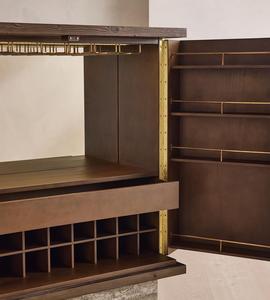 Mueble Bar de Madera Tallado a Mano con Base de Travertino, Mueble para Almacenamiento de Vino con Estante para Copas, Mueble para Licores de Diseño - Product Image 5