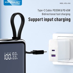 KONFULON Batterie externe portable haute capacité <span class=keywords><strong>30000mAh</strong></span> avec charge rapide <span class=keywords><strong>45W</strong></span>, câble intégré, affichage LED, sorties Type-C et USB - Product Image 5