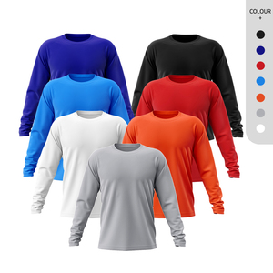 100% polyester à manches longues Dryfit col rond hommes chemise de sport Logo personnalisé couleur unie chemise bleue pour hommes - Product Image 1