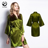 Jubah Sutra Imitasi Cina Warna Solid Jubah Pesta Pengantin Jubah Mandi Ukuran Besar Jubah Polos Pengiring Pengantin Wanita