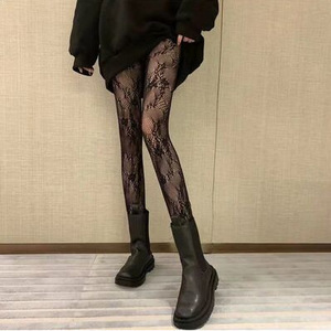 White Floral Vine Stockings Thin Hollowed Out Fishnet Sexy Black Pantyhose Trendy Jk Style Women's Sheer Tights Four Seasons - Product Image 3