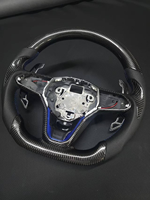 Volant personnalisé pour Volkswagen en fibre de carbone avec bandes bleues, cuir perforé et boutons de commande pour voitures VW