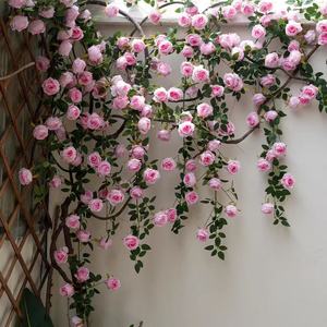 Fu Rao Artificial Rose Vines Silk Flowers <b>Wall</b> <b>Decor</b> Wedding Decoration Bouquet Pink Green <b>Leaves</b> Indoor Outdoor Use - Product Image 1