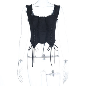 Top Estivo da <span class=keywords><strong>Donna</strong></span> Stile Gotico Francese Elegante Scuro, Gilet Slim Jacquard Ragnatela Y2K, Gilet con Spalline Sexy Vintage Estetica Retro Senza Schienale - Product Image 4