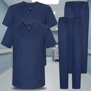 Unisex Medical <b>Scrub</b> Uniform <b>Set</b> Woven Polyester/Cotton Breathable Anti-Pilling Needle-Detecting Seamless-Fusing Workwear - Product Image 3