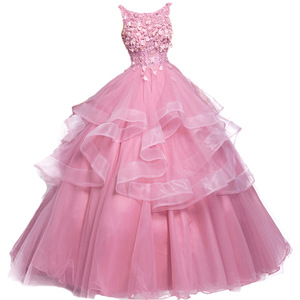 Rose Pink Ball Gown Evening Dress Sweetheart Neckline Empire Waist Floral Print For Wedding Toast Party - Product Image 5