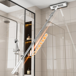 Double Strip <b>Floor</b> Scrubber Rectangular Extendable Brush For Bathroom <b>Cleaning</b> Toilet Crevices Long Handle White And Blue - Product Image 4