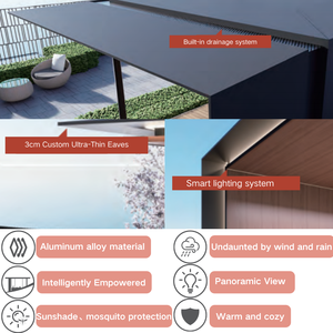 Pergola de luxe à toit fixe avec cadre en aluminium 6063-T5 robuste pour jardins de villas et terrasses sur le toit - Product Image 2
