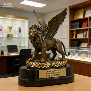 Scultura in Resina di Leone Alato Dorato Incisa su Misura, Statua Maestosa di Guardiano Reale con Leone Artigianale e Criniera Realistica - Product Image 3
