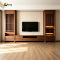 Meuble TV Modulaire Classique en Bois Sur Mesure, Charpente en Bois Conforme CE TSCA CARB2, Unité Murale à Lattices pour Projet de Villa
