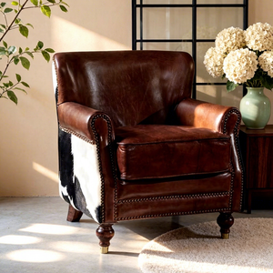 <span class=keywords><strong>Poltrona</strong></span> di Lusso <span class=keywords><strong>Vintage</strong></span> in Pelle di Vacchetta con Schienale in Pelliccia di Mucca, Sedia Singola Reale per Soggiorno e <span class=keywords><strong>Camera</strong></span> <span class=keywords><strong>da</strong></span> Letto - Product Image 3