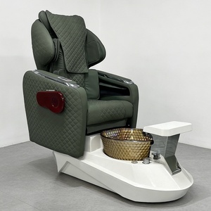 Sillón de Pedicura de Cuero Verde de Lujo con Masaje y Bañera Dorada para Pies para Salón de Uñas y Spa - Product Image 3