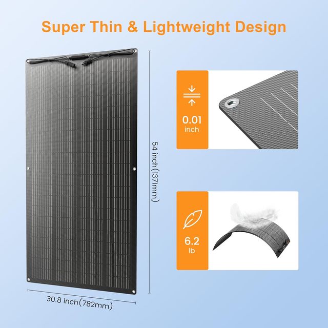 200 Watts N Type Bendable Solar Panel 24 Volts 10BB Mono Cell 25.3% Efficiency Portable for RV/Boat/Marine Use Black