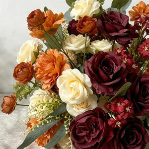 Vintage Terracotta Burgundy Wedding Table Centerpiece <b>Artificial</b> Floral Arrangement for Wedding Reception Banquet Table De - Product Image 2