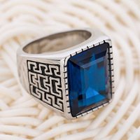Bague de mariage au design vintage en acier inoxydable rectangulaire avec rubis rouge bleu saphir bague signet en titane pierres précieuses naturelles