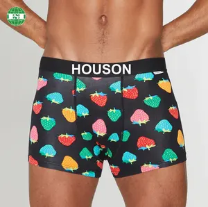 Strawberry all over print men's underwear trunks polyester elastane short leg briefs