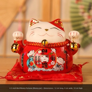 Figurine japonaise en céramique de porcelaine écologique émaillée de 4,5 pouces, chat porte-bonheur <span class=keywords><strong>Maneki</strong></span> <span class=keywords><strong>Neko</strong></span>, cadeau, tirelire pour la maison et l'hôtel - Product Image 1