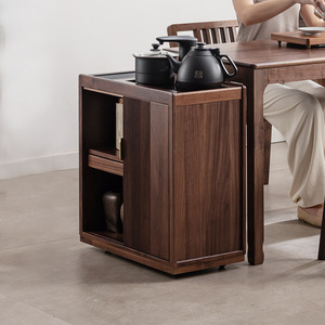 Mesa Lateral Integrada de Madeira Sólida de Noz Preto da América do Norte, Armário Móvel para Chá com Espaço de Armazenamento, Design Moderno para Sala de Estar - Product Image 1