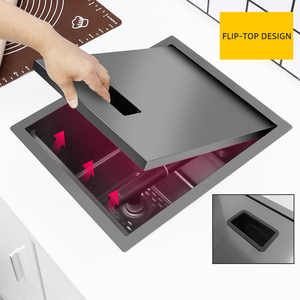 Lavello da <span class=keywords><strong>Cucina</strong></span> Nascosto in Acciaio Inox Nero con Coperchio, Piccolo Lavello Artigianale con Lavapiatti - Product Image 2