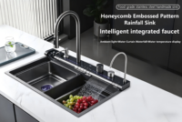 Évier de cuisine intelligent de luxe en acier inoxydable avec affichage numérique, fonction pluie et cascade, pour le lavage des légumes et de la vaisselle