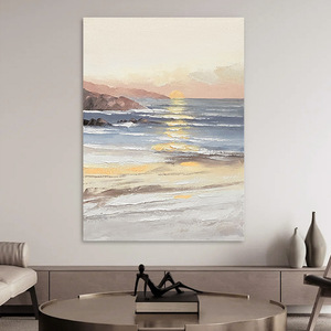 Pintura al Óleo de Paisaje Marino al Atardecer de la Aldea de Dafen, Arte Texturizado Hecho a Mano, Decoración de Pared Moderna y Minimalista para Sala de Estar, Sin Marco - Product Image 3