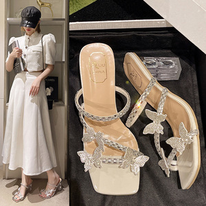 Sandalias de Tacón Alto con Cristales de Mariposa, Novedad de Verano 2026, Elegantes y Versátiles para Uso Diario al Aire Libre - Product Image 1