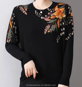 Blusa estampada feminina personalizada pulôver de manga comprida com gola redonda pulôver de malha primavera outono