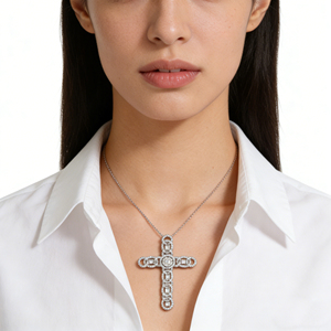 CUSTOM SILVER 10K/14K/18K GOLD PLATED LAB GROWN CVD DIAMOND CLASSIC ENGAGEMENT <b>GIFT</b> SWEATER CHAIN NECKLACE CROSS PENDANT - Product Image 3