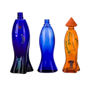 VISTA定制50cl 75cl蓝色橙色喷雾鱼形玻璃瓶印刷玻璃瓶，带螺丝饰面