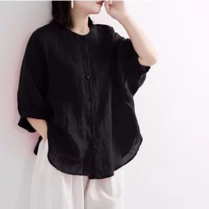 Mùa hè Linen cotton áo sơ mi phụ nữ áo chẽn phụ nữ lỏng cổ điển <span class=keywords><strong>Tops</strong></span> Ngắn Tay Áo sơ mi nữ áo giản dị <span class=keywords><strong>Tops</strong></span> t Áo sơ mi - Product Image 6