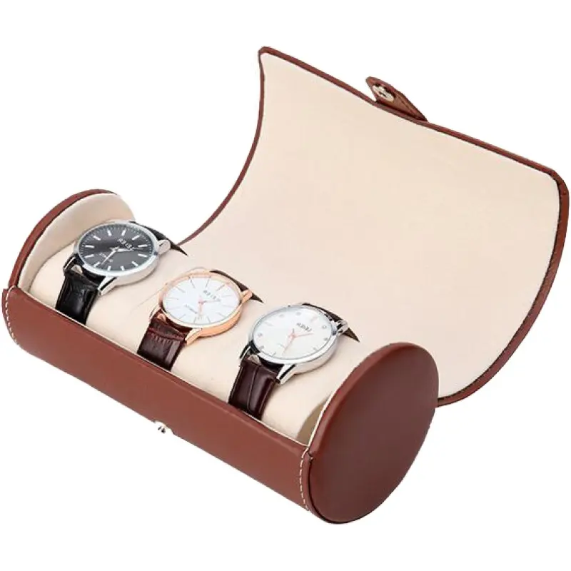 Factory supply Wholesale Black Round Waterproof Pu Leather Custom 3 Slots Portable Jewelry Display Cases Watch Box Pouch