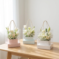 Caja de Flores Transparente Estética Estilo Coreano, Caja de Plástico para Envolver Regalos con Asas de Cuerda Resistentes