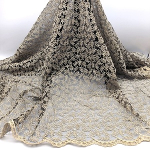 Robe de soirée or mode luxe maille tissu pour robe de mariée personnalisé mariage Lepu similicuir dentelle feuilles motif paillettes Nylon - Product Image 1