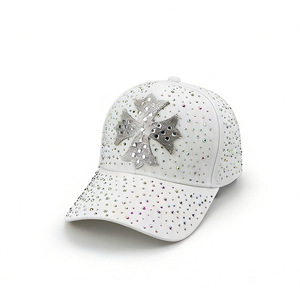 Nuovo Cappellino da Baseball da Donna Vintage con Strass Sparsi, a 6 Pannelli, in Tela, Regolabile - Casual, per Esterni, Protezione Solare, Traspirante - Product Image 6