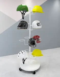 Flooring Rack with Wheels Revolving Hat Display Racks Metal Helmet Stand Display
