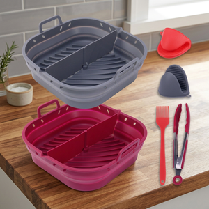 Non-Stick 8.5 Foldable 100% Food Grade Silicone Square Air Fryer Liners Collapsible Eco-Friendly BPA Free Dishwasher Safe <b>Pan</b> - Product Image 3