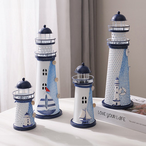 Hailan - Faro <span class=keywords><strong>de</strong></span> hierro estilo mediterráneo pintado a mano, decoración electrónica para el hogar, artesanía <span class=keywords><strong>de</strong></span> madera <span class=keywords><strong>de</strong></span> 15 cm - Product Image 3