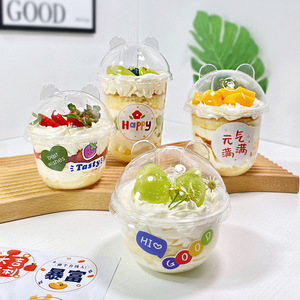 Tasses à dessert 250ml/360ml/500ml avec couvercles <span class=keywords><strong>Panda</strong></span>, pour mousse, gelée, crème glacée, collation à emporter, mini récipients à pouding en plastique - Product Image 6