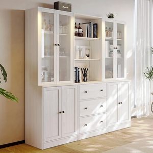 Meuble de classement vertical, bibliothèque moderne à 4 niveaux avec 3 grands tiroirs, meuble de classement en <span class=keywords><strong>bois</strong></span> avec étagère de rangement ouverte fixe - Product Image 6