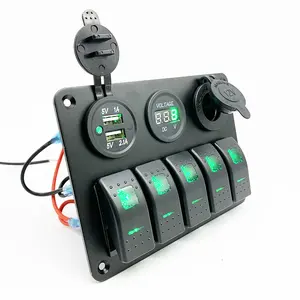 Scheepsboot Auto 5 Bende Rocker Schakelpaneel Met Zekeringkast Led Digitale Voltmeter 3.1a Dubbele Usb Oplader Sigarettenaansteker