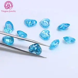 Manufacturer price cz stone heart shape birds nest cut loose zircon 8*10 mm peacock blue colour cubic zirconia gems stones