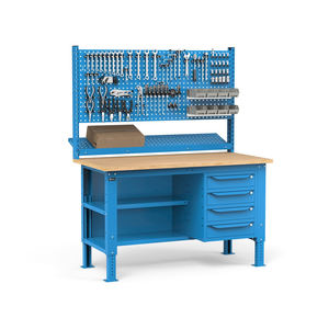 Fami WORK1536 établi réglable 150cm, plateau en bois, 4 tiroirs, demi-sommet et paroi perforée - Product Image 2