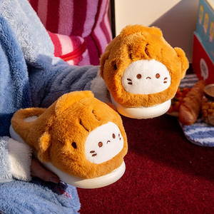 Pantoufles en coton pour femmes, nouveau style 2025, intérieur, maison, chaudes et mignonnes, avec couvre-chef en peluche, demi-pantoufles pour l'hiver - Product Image 6