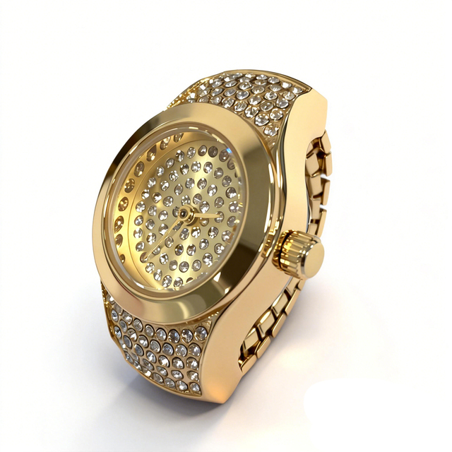 OEM Custom Logo Luxury 21mm Shiny Crystal Analog Finger Ring Watch for Men and Women Manufacturer