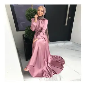 2024 Islamic Elegant Custom Women Muslim Dress Abaya Kaftan Tassel Satin Open Abaya Set
